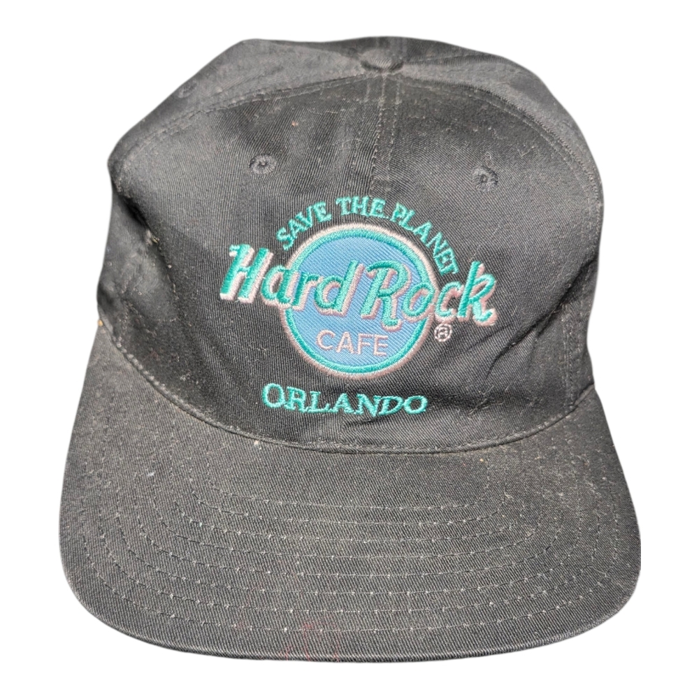 Vintage Hard Rock Cafe Orlando Hat Black Strapback Cap Save the Planet